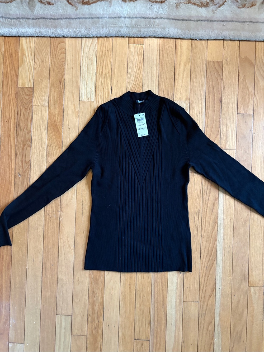 Classic INC Size L Black V-Neck Ribbed Sweater